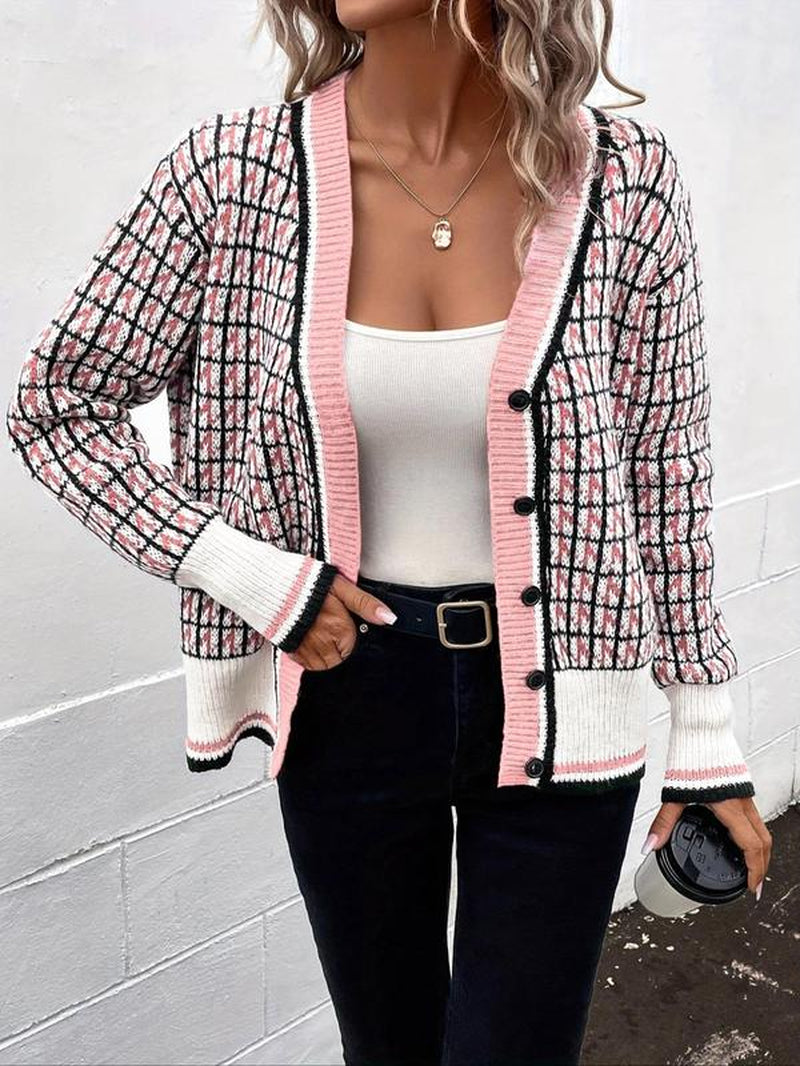 Women'S All over Print Button Front Cardigan, Womenswear Fitted Knitting Tops, Comfort Breathable Casual Drop Shoulder Longsleeves Knitwear for Fall, Cardigan for Women, Preppy 80S Clothes